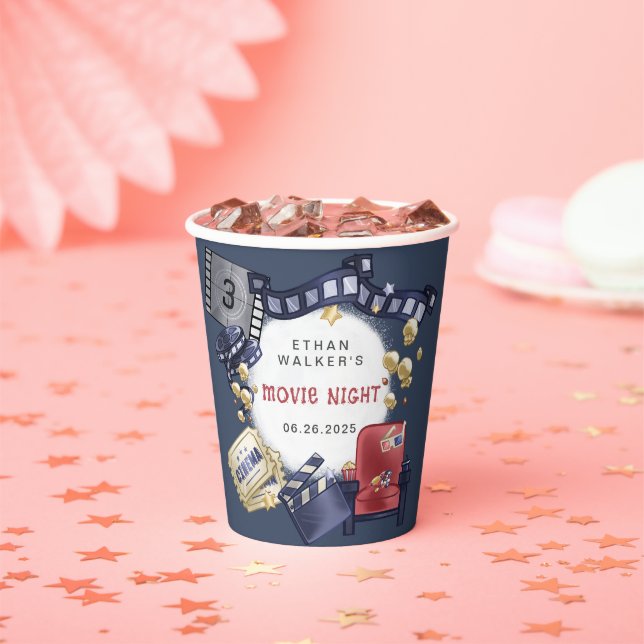 Budget Movie Night Kids Birthday Paper Cups (Insitu)