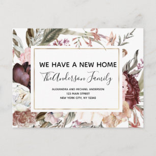 Budget Moving Announcement Boho Mauve Floral Postc Postcard