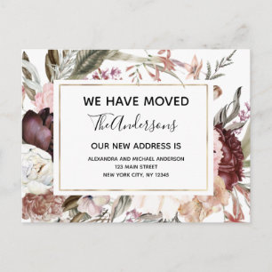 Budget Moving Announcement Boho Mauve Floral Postcard