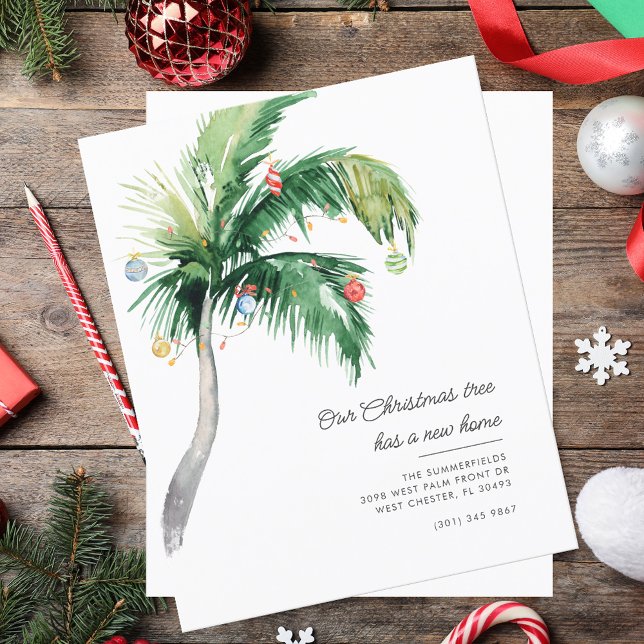 Budget Moving Announcement Christmas Holiday Palm (Christmas Holidays Palm Tree Boho Moving Announcement)