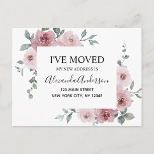 Budget Moving Announcement Dusty Pink Floral Postc Postcard