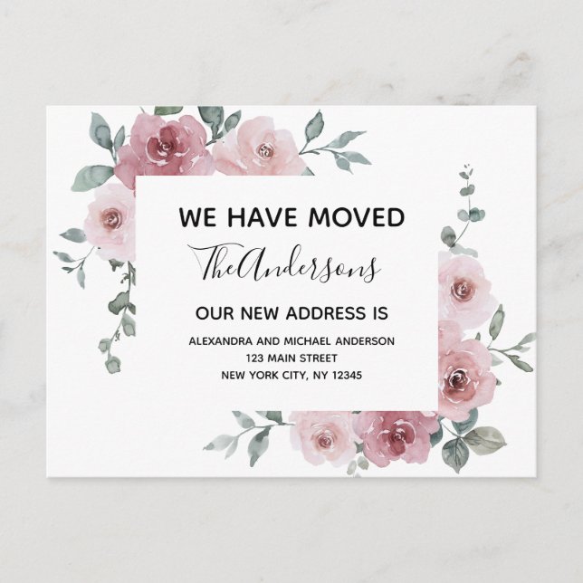 Budget Moving Announcement Dusty Pink Floral Postcard (Front)