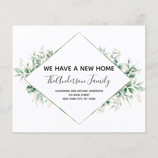 Budget Moving Announcement Eucalyptus Greenery Flyer (Front)