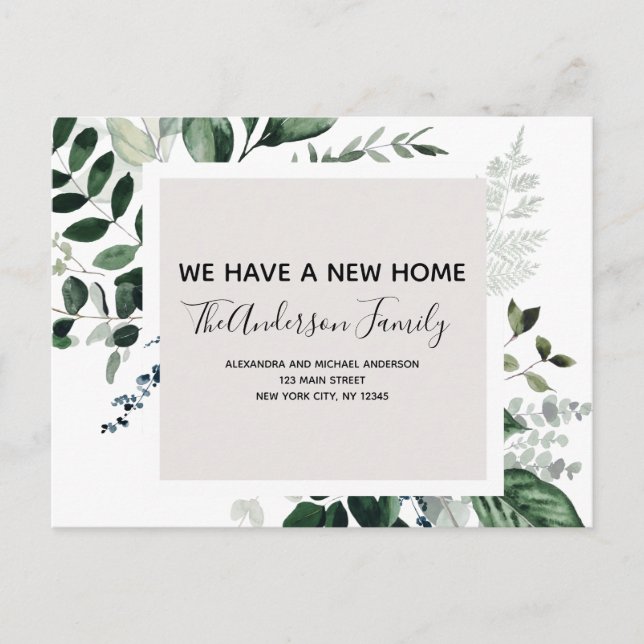 Budget Moving Announcement Eucalyptus Greenery Pos Postcard (Front)