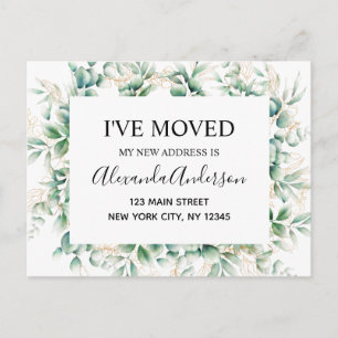 Budget Moving Announcement Eucalyptus Greenery Postcard