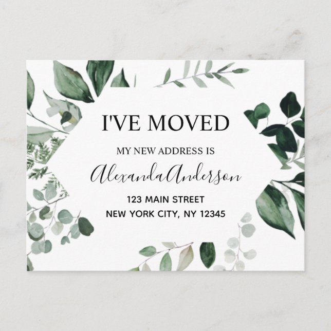 Budget Moving Announcement Eucalyptus Greenery Postcard (Front)