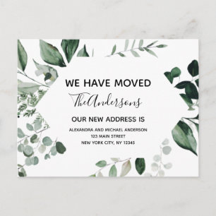 Budget Moving Announcement Eucalyptus Greenery Postcard