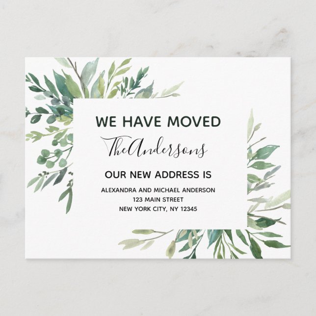 Budget Moving Announcement Eucalyptus Greenery Postcard (Front)