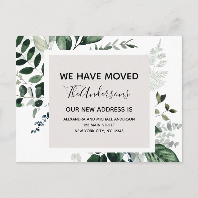 Budget Moving Announcement Eucalyptus Greenery Postcard (Front)