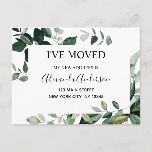 Budget Moving Announcement Eucalyptus Greenery Postcard (Front)