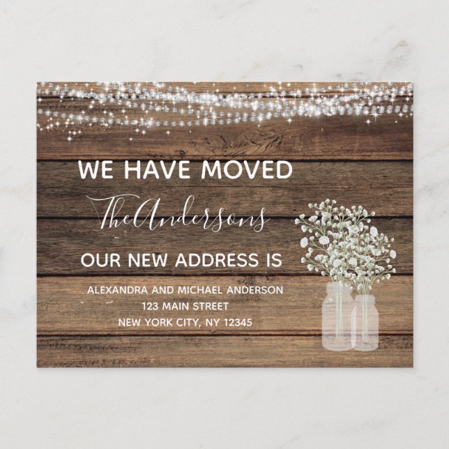 Budget Moving Announcement Rustic Farmhouse Wood Postcard (Front)