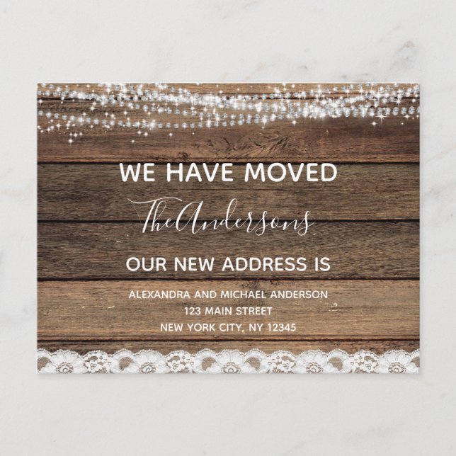 Budget Moving Announcement Rustic Farmhouse Wood Postcard (Front)