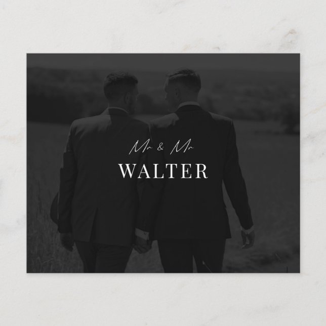 Budget Mr & Mr Wedding Photo Thank You Card (Front)