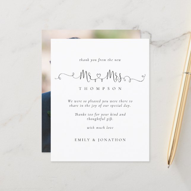 Budget Mr Mrs Rings Script Photo WeddingThanks (Front/Back In Situ)