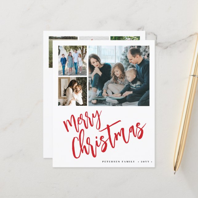 Budget multi 6 photo Merry Christmas Holiday Card (Front/Back In Situ)