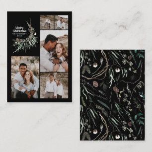 Budget multi photo botanical rustic black holiday enclosure card
