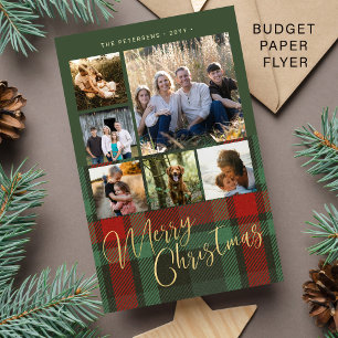 Budget multi photo red green plaid Christmas Flyer