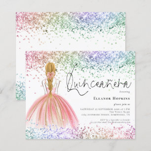 Budget Multicolor Glitter Blonde Quinceanera Invit