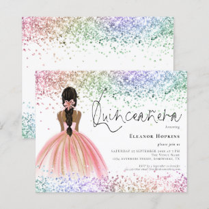 Budget Multicolor Glitter Dark Quinceanera Invite