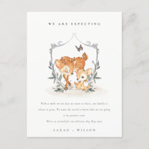 Budget Mum Deer Fawn Flora Crest Baby Announcement Postcard