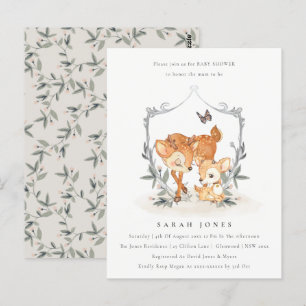 Budget Mum Deer Fawn Floral Crest Baby Shower Postcard