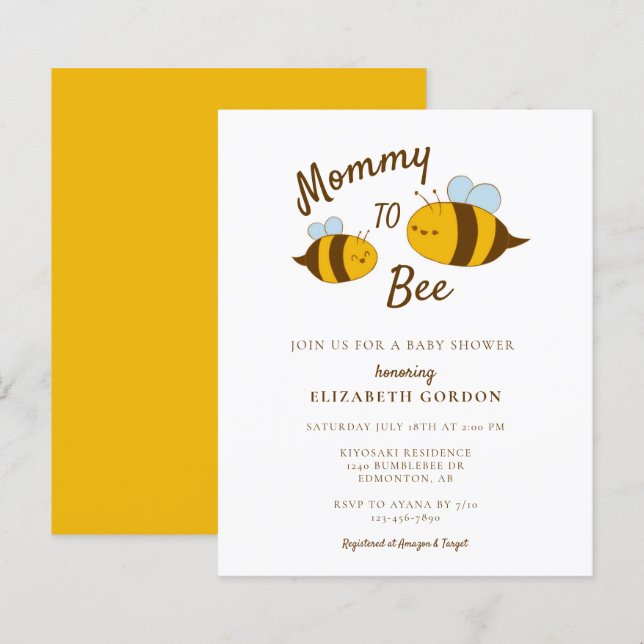 Budget Mummy to Bee Baby Shower Cute Modern (Front/Back)