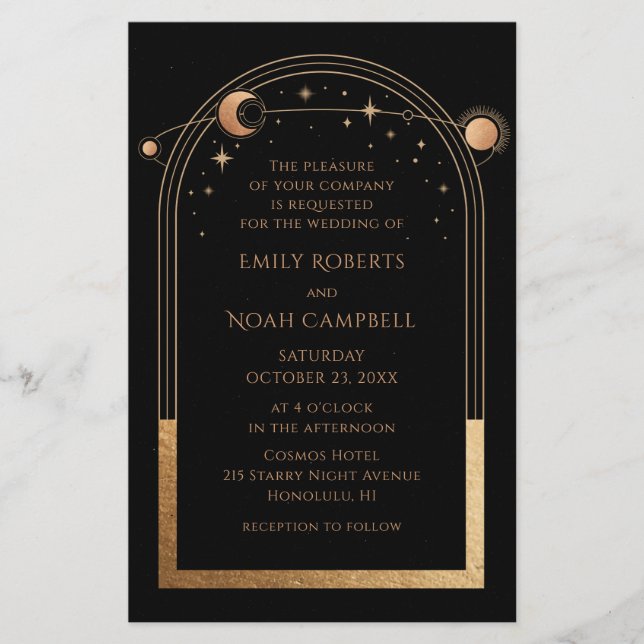 Budget Mystical Black Gold Sun Moon Photo Wedding Flyer (Front)