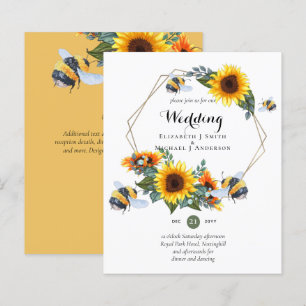 BUDGET Nature Boho Bees Sunflowers Wedding INVITE