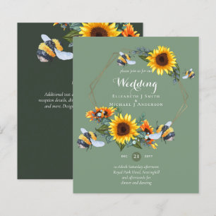 BUDGET Nature Boho Bees Sunflowers Wedding INVITE