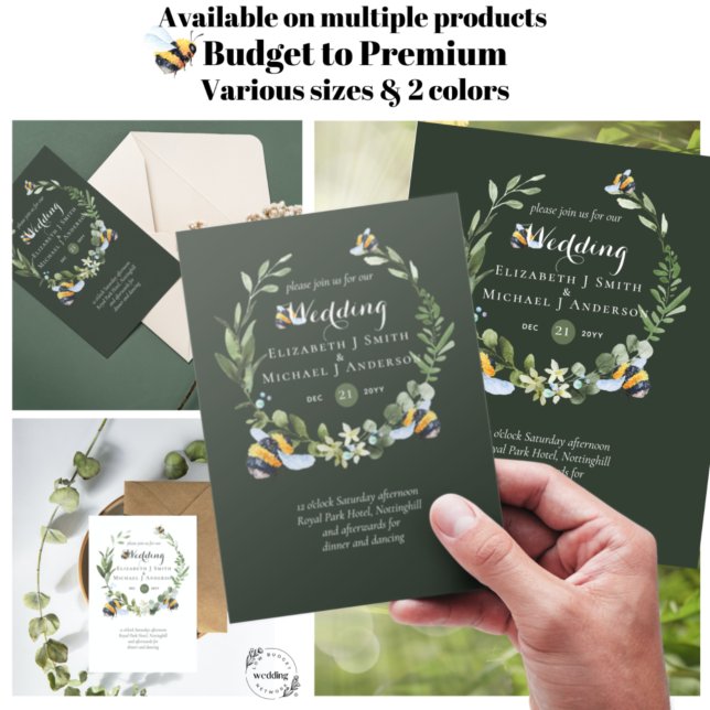 BUDGET Nature Loves Bees Greenery Wedding Invite (Creator Uploaded)