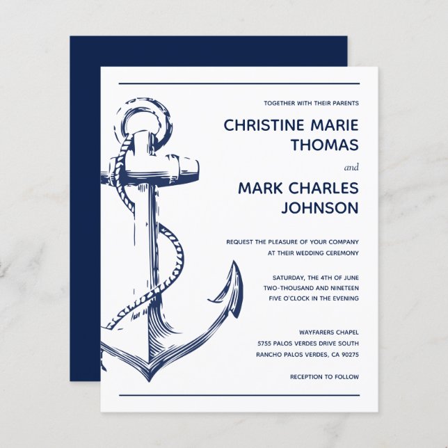 Budget Nautical Anchor Wedding Invite (Front/Back)