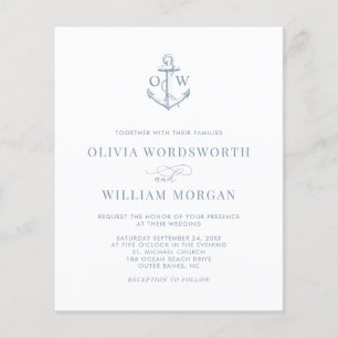 Budget Nautical Anchor Wedding Invite Blue QR Code Flyer