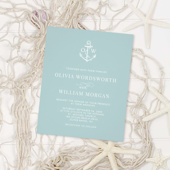 Budget Nautical Anchor Wedding Invite Sea Glass  Flyer (Creator Uploaded)