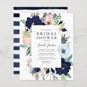 Budget Nautical Blue Floral Bridal Shower Invite