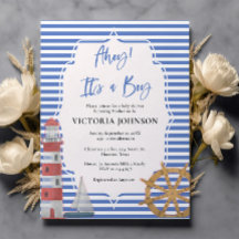 Budget Nautical Blue Its a Boy Baby Shower Invite