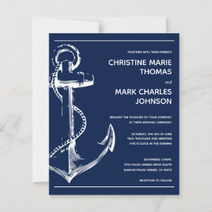 Budget Nautical Navy Anchor Wedding Invitation
