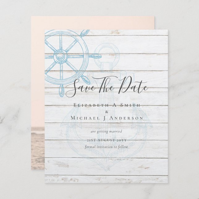 BUDGET Nautical PHOTO Save Dates Sea Beach Ocean (Front/Back)