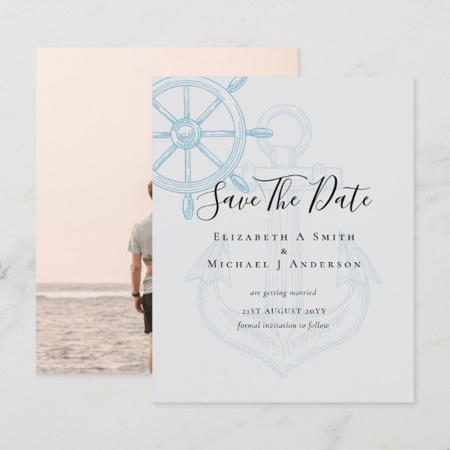 BUDGET Nautical PHOTO Save Dates Sea Beach Ocean (Front/Back)