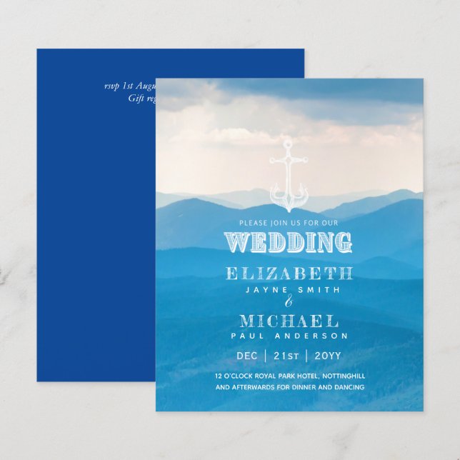 BUDGET Nautical Sailing Destination Wedding Invite (Front/Back)