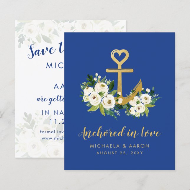 Budget Nautical Wedding Save the Date Heart Anchor (Front/Back)