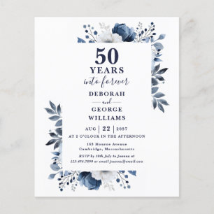 Budget Navy 50th Wedding Anniversary Invitation