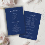 Budget navy and white elegant wedding program<br><div class="desc">Modern simple minimalist typography trendy navy blue ceremony and party BUDGET affordable wedding program template featuring a chic trendy calligraphy script.              Easy to personalise with your custom text on both sides!</div>