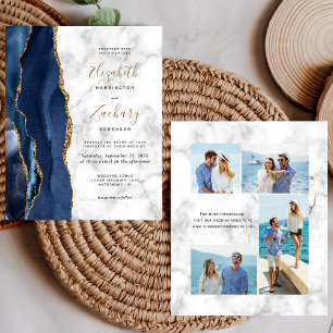 Budget Navy Blue Agate Marble 4-Photo Wedding