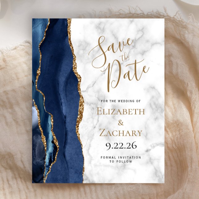Budget Navy Blue Agate Marble Save the Date (Creator Uploaded)