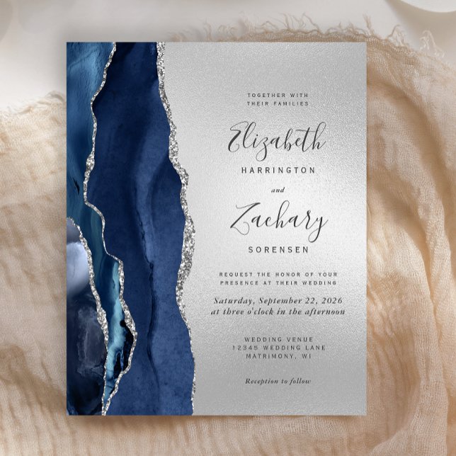 Budget Navy Blue Agate Silver Wedding (Creator Uploaded)