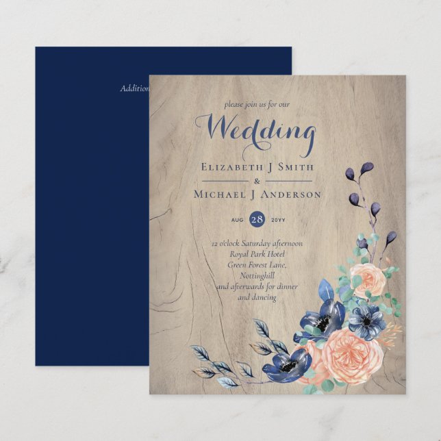 Budget Navy Blue and Coral Wedding Woodland (Front/Back)