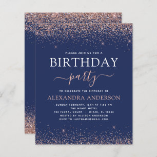 Budget Navy Blue Birthday Rose Gold Pink Glitter