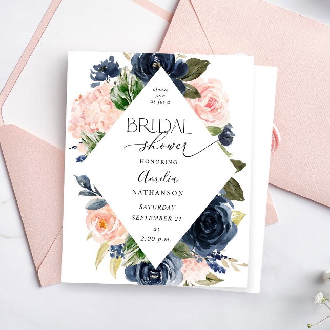 Budget Navy Blue & Blush Pink Floral Bridal Shower (Creator Uploaded)
