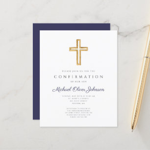 Budget Navy Blue Boy Confirmation Invitation