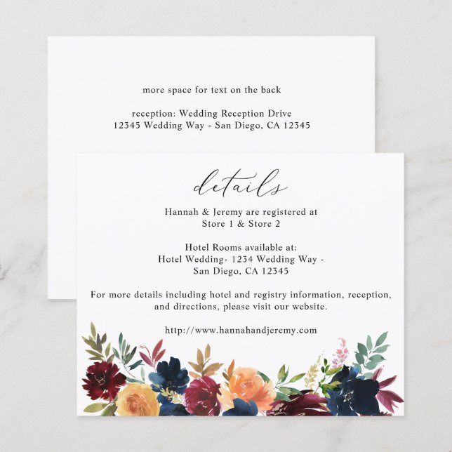 Budget Navy Blue, Burgundy & Peach Floral Details (Front/Back)